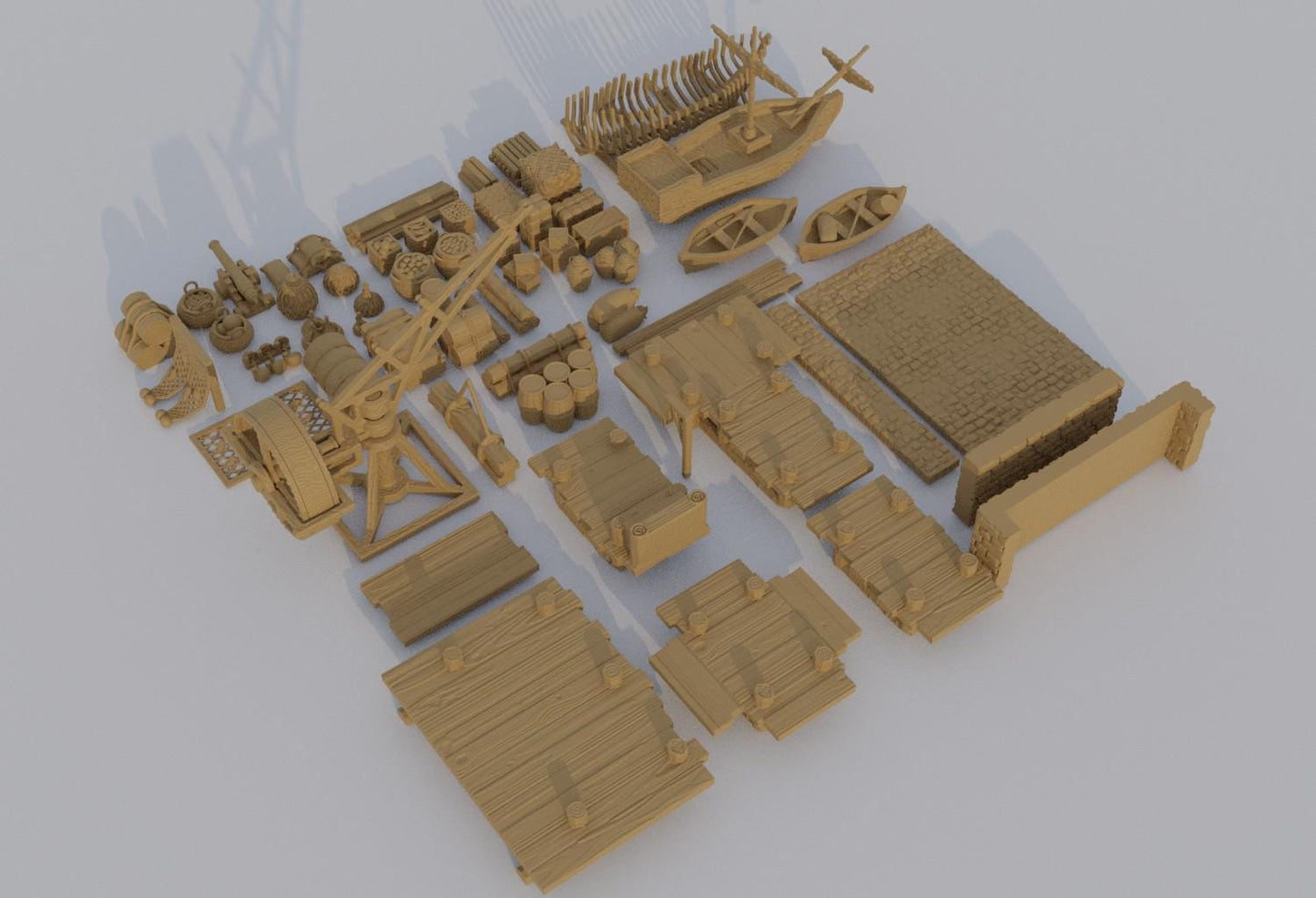 Dockyard Pack - Tabletop Terrain - 28 MM, Tabletop 3D Printed Terrain by MiniatureLand, Perfect for Wargaming and RPGs