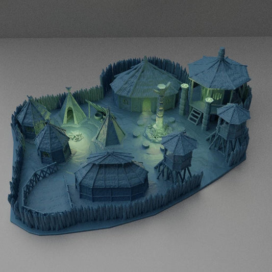 Small Jungle Village - Tabletop Terrain - 28 MM, Tabletop 3D Printed Terrain by MiniatureLand, Perfect for Wargaming and RPGs