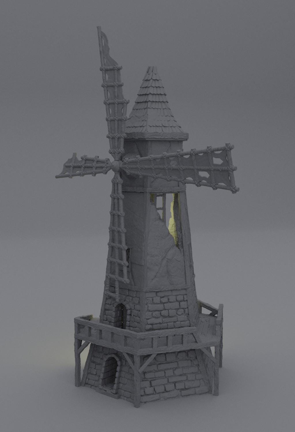 Ruined Windmill - Tabletop Terrain - 28 MM, Tabletop 3D Printed Terrain by MiniatureLand, Perfect for Wargaming and RPGs