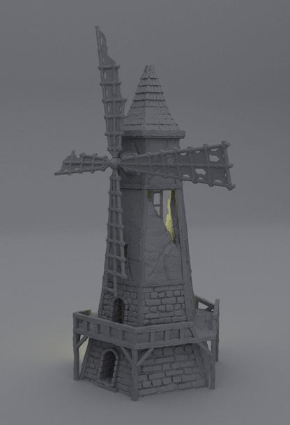 Ruined Windmill - Tabletop Terrain - 28 MM, Tabletop 3D Printed Terrain by MiniatureLand, Perfect for Wargaming and RPGs