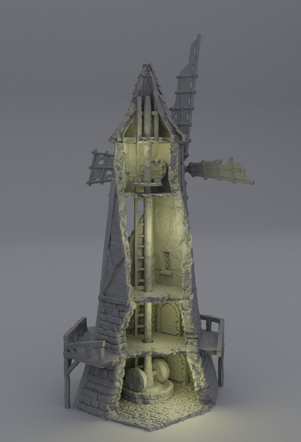 Ruined Windmill - Tabletop Terrain - 28 MM, Tabletop 3D Printed Terrain by MiniatureLand, Perfect for Wargaming and RPGs
