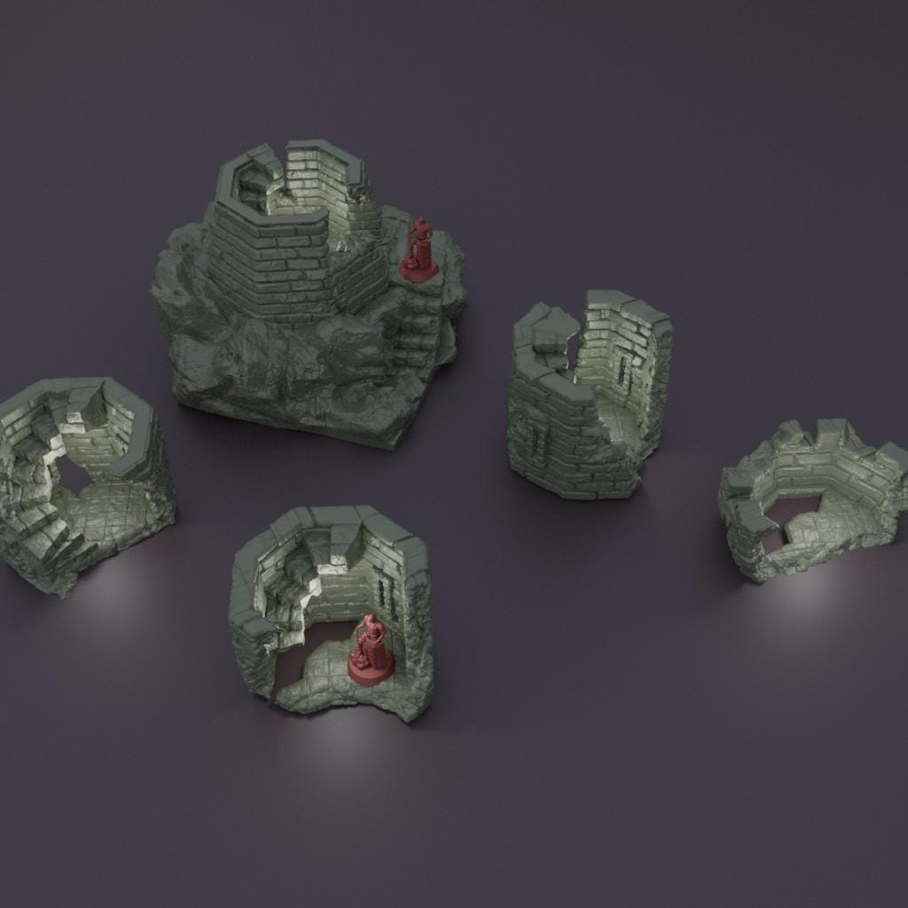 Ruined Lookout Tower - Tabletop Terrain - 28 MM, Tabletop 3D Printed Terrain by MiniatureLand, Perfect for Wargaming and RPGs