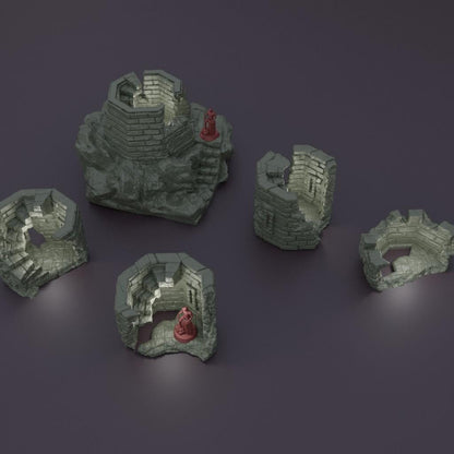 Ruined Lookout Tower - Tabletop Terrain - 28 MM, Tabletop 3D Printed Terrain by MiniatureLand, Perfect for Wargaming and RPGs