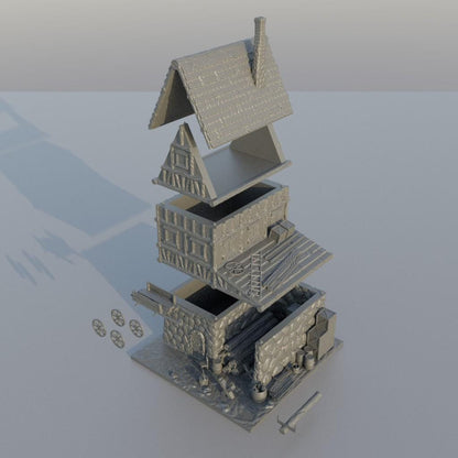 Carpenter House - Tabletop Terrain - 28 MM, Tabletop 3D Printed Terrain by MiniatureLand, Perfect for Wargaming and RPGs