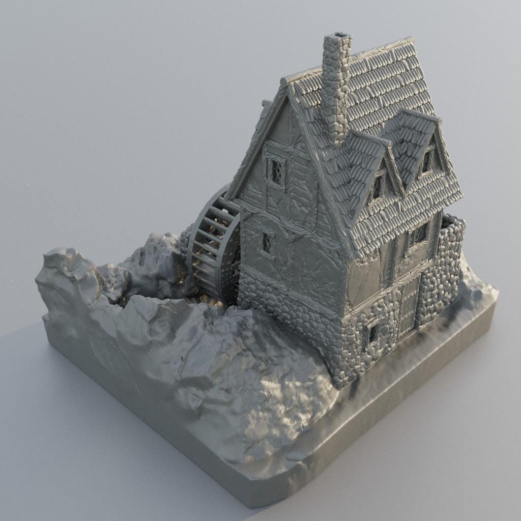 WaterMill House - Tabletop Terrain - 28 MM, Tabletop 3D Printed Terrain by MiniatureLand, Perfect for Wargaming and RPGs