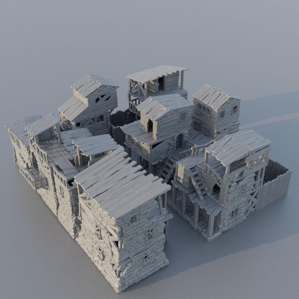 Modular Slum District - Tabletop Terrain - 28 MM, Tabletop 3D Printed Terrain by MiniatureLand, Perfect for Wargaming and RPGs