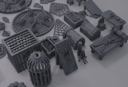 Dungeon Environment Pack - Tabletop Terrain - 28 MM, Tabletop 3D Printed Terrain by MiniatureLand, Perfect for Wargaming and RPGs