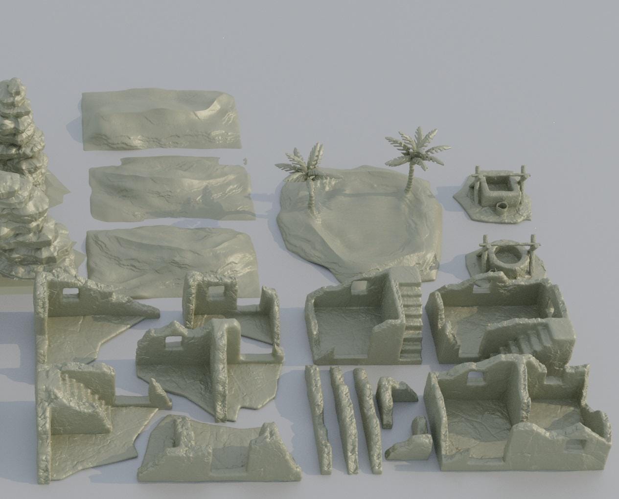 Desert Environment Pack - Tabletop Terrain - 28 MM, Tabletop 3D Printed Terrain by MiniatureLand, Perfect for Wargaming and RPGs