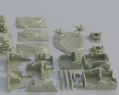 Desert Environment Pack - Tabletop Terrain - 28 MM, Tabletop 3D Printed Terrain by MiniatureLand, Perfect for Wargaming and RPGs