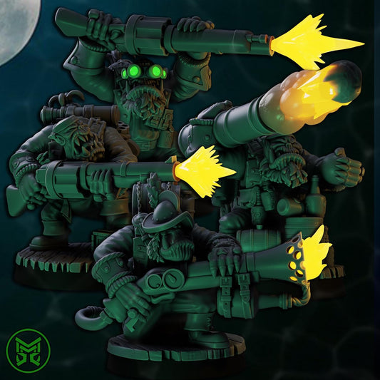 Pirate Commandos - Heavy Weapons, Space-Faring Orkish Menace Sculpted by Mekka Miniatures, Grimdark Compatible, Scaled for Sci-Fi Wargames