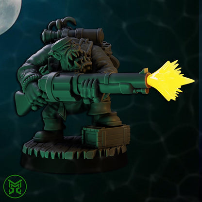 Pirate Commandos - Heavy Weapons, Space-Faring Orkish Menace Sculpted by Mekka Miniatures, Grimdark Compatible, Scaled for Sci-Fi Wargames