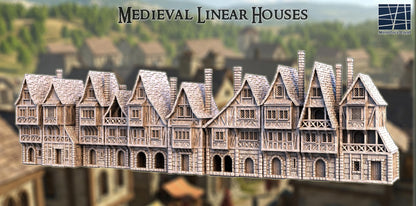 Medieval Linear Houses - Tabletop Terrain - 28 MM, Tabletop 3D Printed Terrain by MiniatureLand, Perfect for Wargaming and RPGs