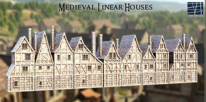 Medieval Linear Houses - Tabletop Terrain - 28 MM, Tabletop 3D Printed Terrain by MiniatureLand, Perfect for Wargaming and RPGs