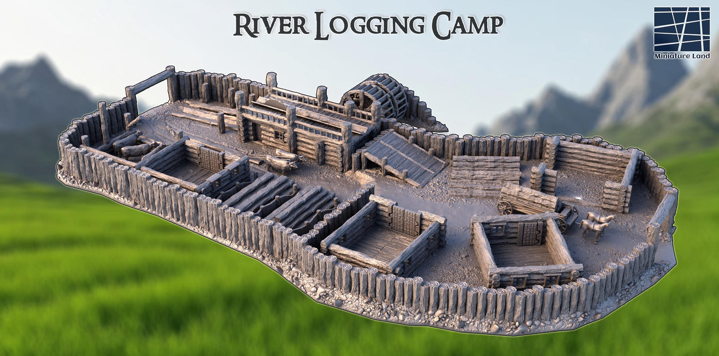 River Logging Camp - Tabletop Terrain - 28 MM, Tabletop 3D Printed Terrain by MiniatureLand, Perfect for Wargaming and RPGs