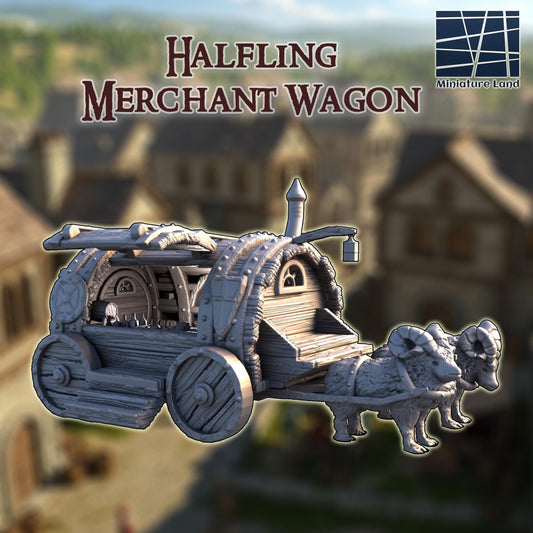 Halfling Merchant Wagon - Tabletop Terrain - 28 MM, Tabletop 3D Printed Terrain by MiniatureLand, Perfect for Wargaming and RPGs