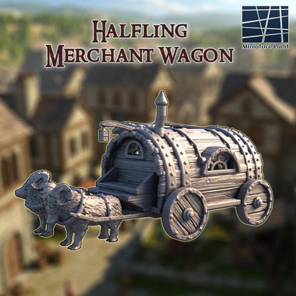 Halfling Merchant Wagon - Tabletop Terrain - 28 MM, Tabletop 3D Printed Terrain by MiniatureLand, Perfect for Wargaming and RPGs