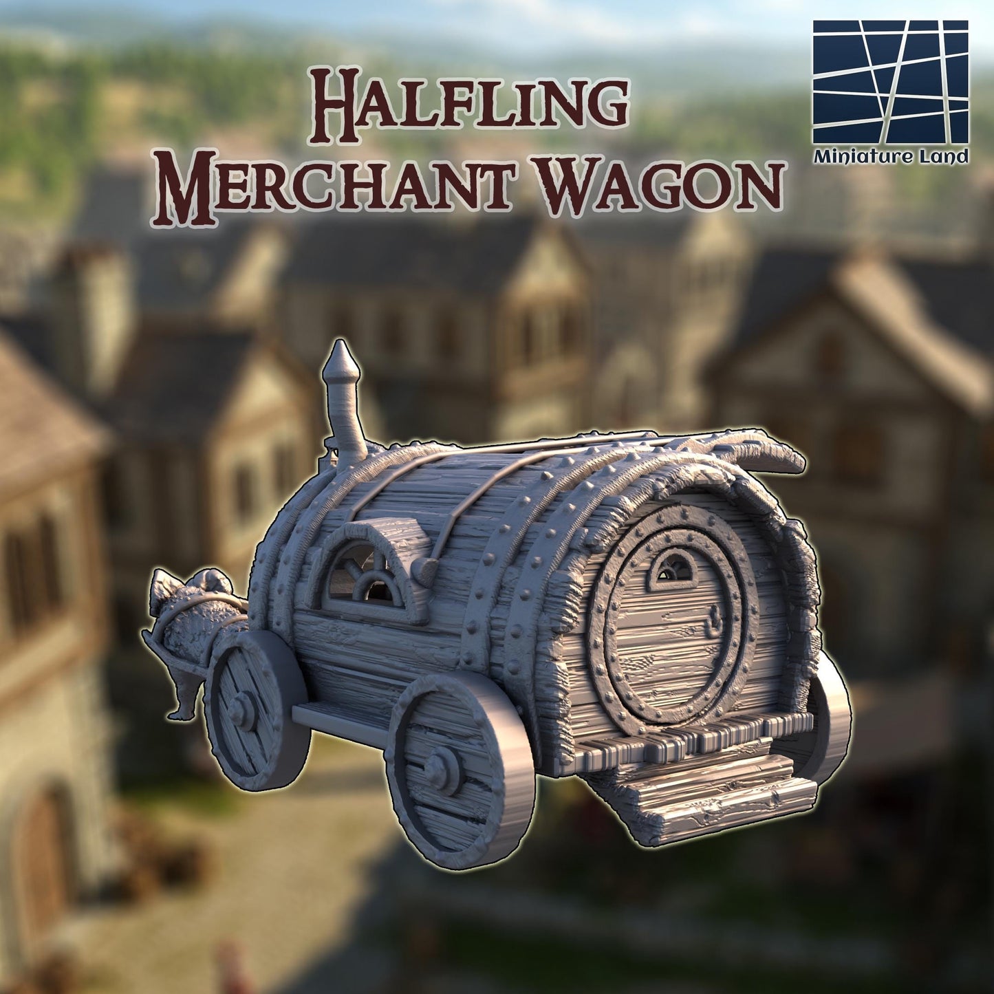 Halfling Merchant Wagon - Tabletop Terrain - 28 MM, Tabletop 3D Printed Terrain by MiniatureLand, Perfect for Wargaming and RPGs