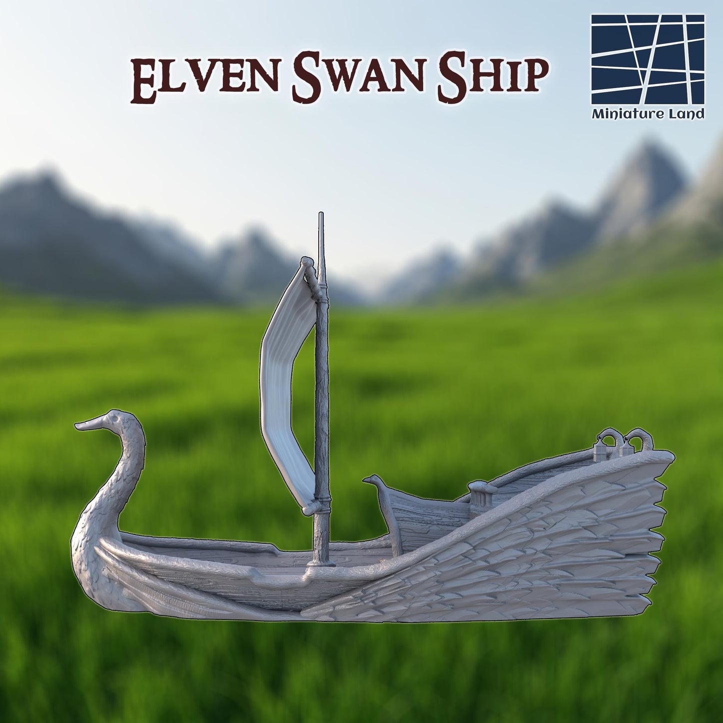 Elven Swan Ship - Tabletop Terrain - 28 MM, Tabletop 3D Printed Terrain by MiniatureLand, Perfect for Wargaming and RPGs