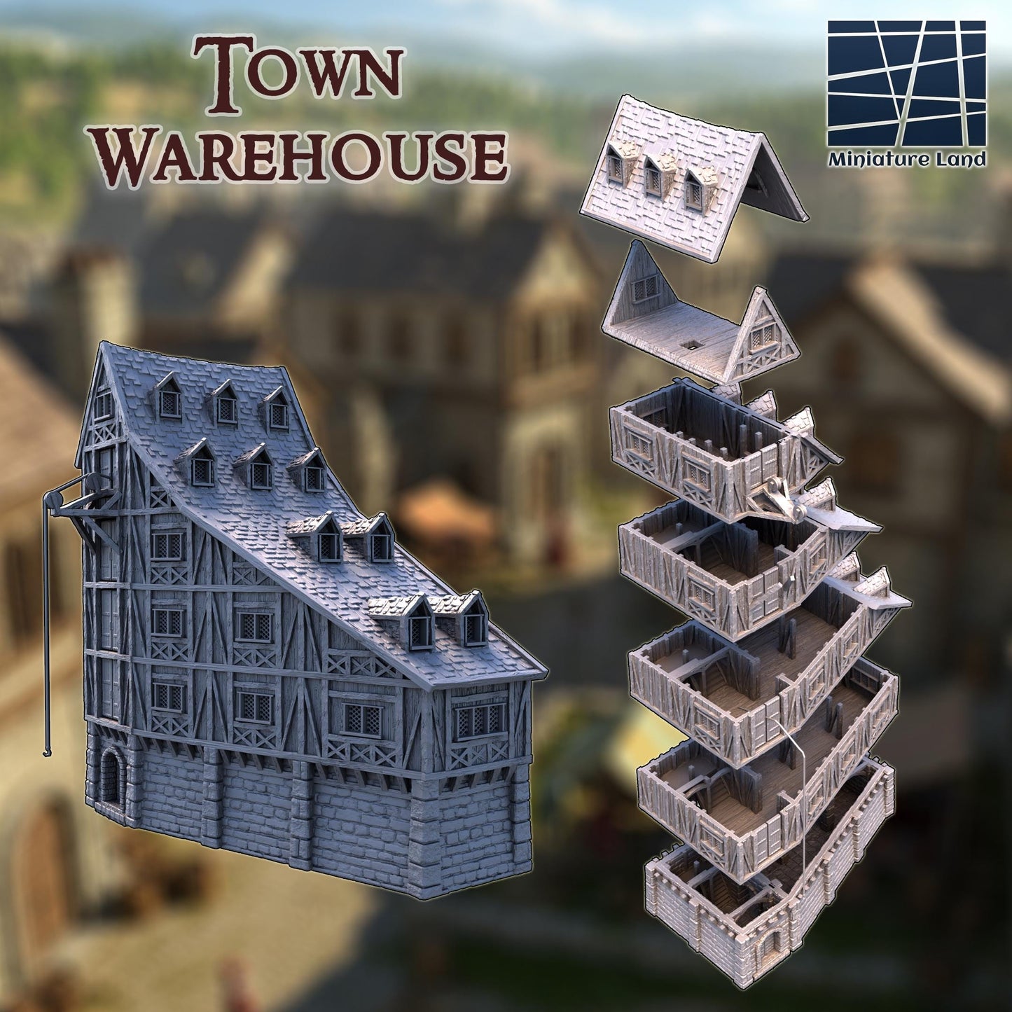 Medieval Town Warehouse - Tabletop Terrain - 28 MM, Tabletop 3D Printed Terrain by MiniatureLand, Perfect for Wargaming and RPGs