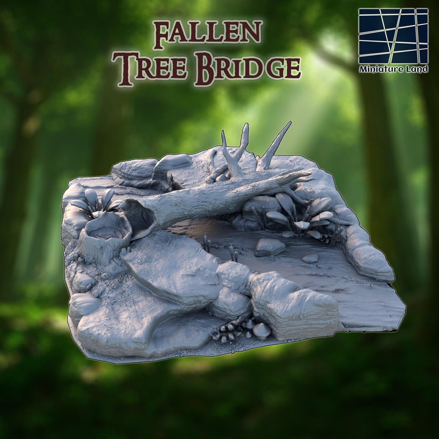 Fallen Tree Bridge - Tabletop Terrain - 28 MM, Tabletop 3D Printed Terrain by MiniatureLand, Perfect for Wargaming and RPGs