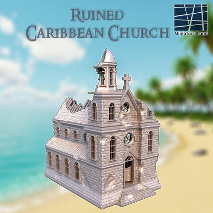 Ruined Caribbean Church - Tabletop Terrain - 28 MM, Tabletop 3D Printed Terrain by MiniatureLand, Perfect for Wargaming and RPGs