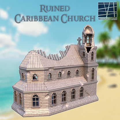 Ruined Caribbean Church - Tabletop Terrain - 28 MM, Tabletop 3D Printed Terrain by MiniatureLand, Perfect for Wargaming and RPGs