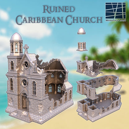Ruined Caribbean Church - Tabletop Terrain - 28 MM, Tabletop 3D Printed Terrain by MiniatureLand, Perfect for Wargaming and RPGs