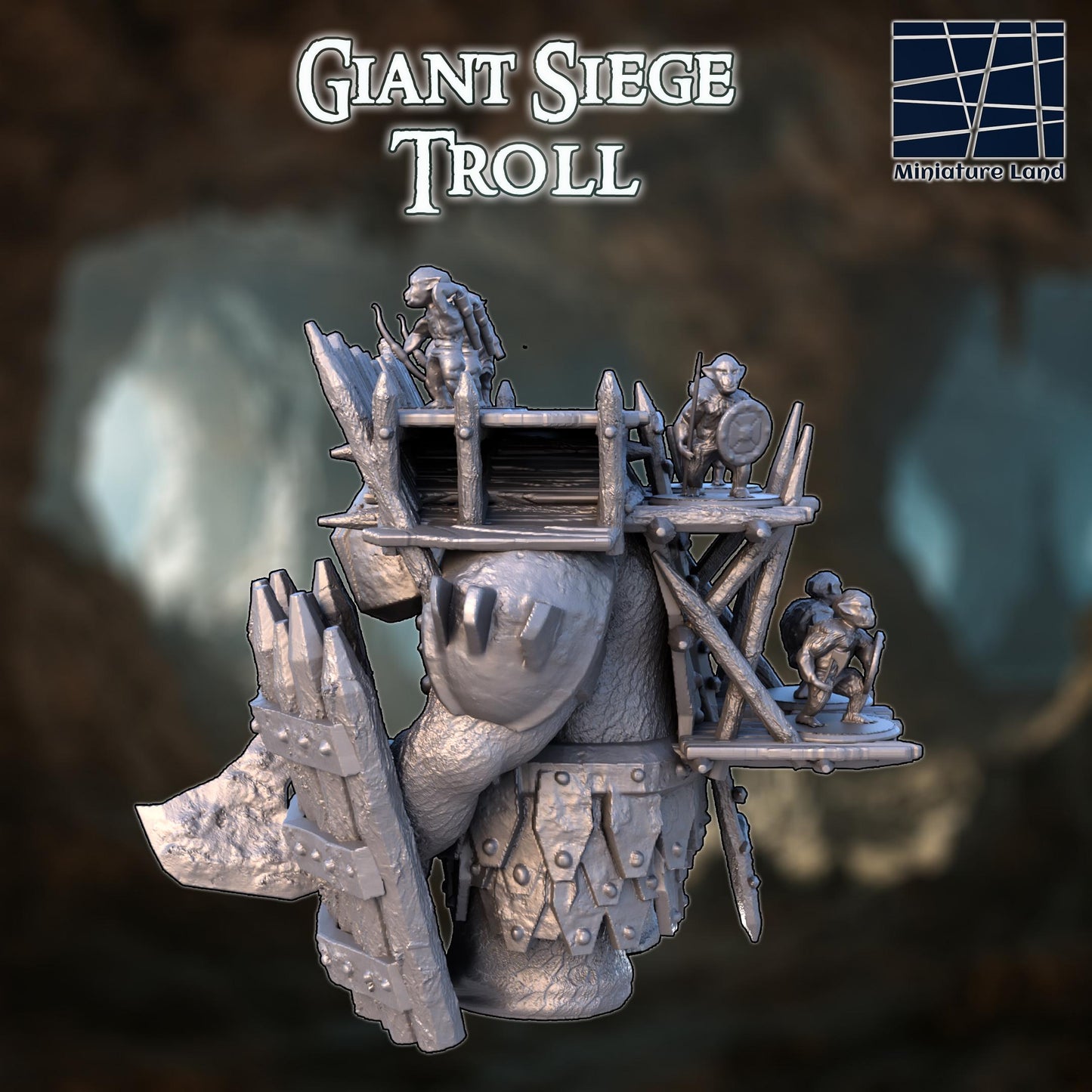 Giant Siege Troll - Tabletop Terrain - 28 MM, Tabletop 3D Printed Terrain by MiniatureLand, Perfect for Wargaming and RPGs