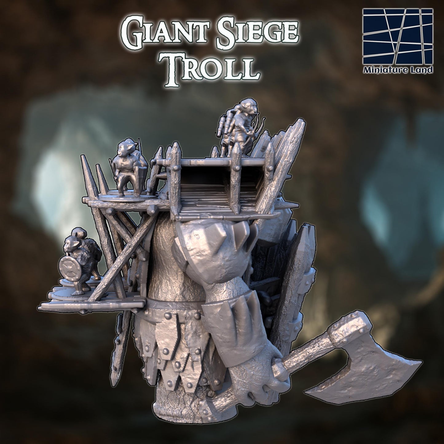 Giant Siege Troll - Tabletop Terrain - 28 MM, Tabletop 3D Printed Terrain by MiniatureLand, Perfect for Wargaming and RPGs