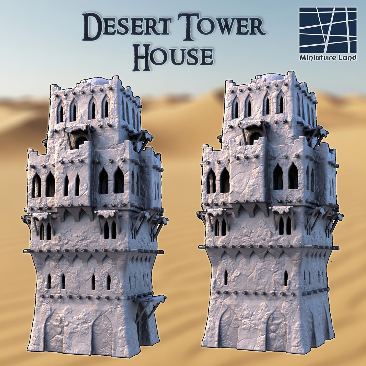 Desert Tower House - Tabletop Terrain - 28 MM Tabletop 3D Printed Terrain by MiniatureLand, Perfect for Wargaming and RPGs