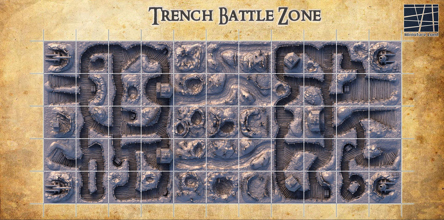 Trench Battle Zone - Tabletop Terrain - Tabletop 3D Printed Terrain by MiniatureLand, Perfect for Wargaming and RPGs
