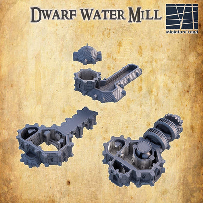 Dwarf Watermill - Tabletop Terrain - 28 MM, Tabletop 3D Printed Terrain by MiniatureLand, Perfect for Wargaming and RPGs