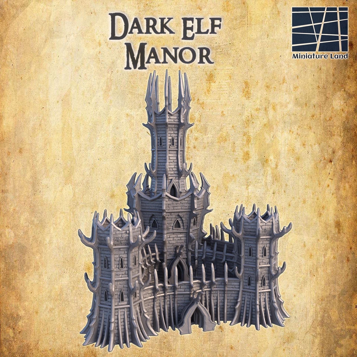 Dark Elf Manor - Tabletop Terrain - 28 MM, Tabletop 3D Printed Terrain by MiniatureLand, Perfect for Wargaming and RPGs