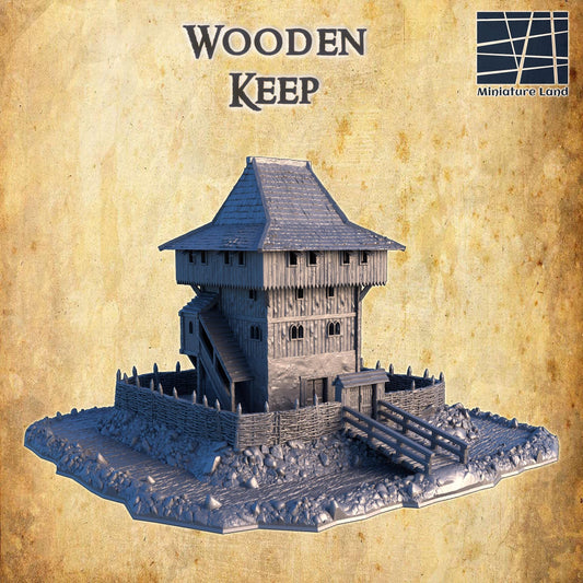 Wooden Keep - Tabletop Terrain - 28 MM, Tabletop 3D Printed Terrain by MiniatureLand, Perfect for Wargaming and RPGs
