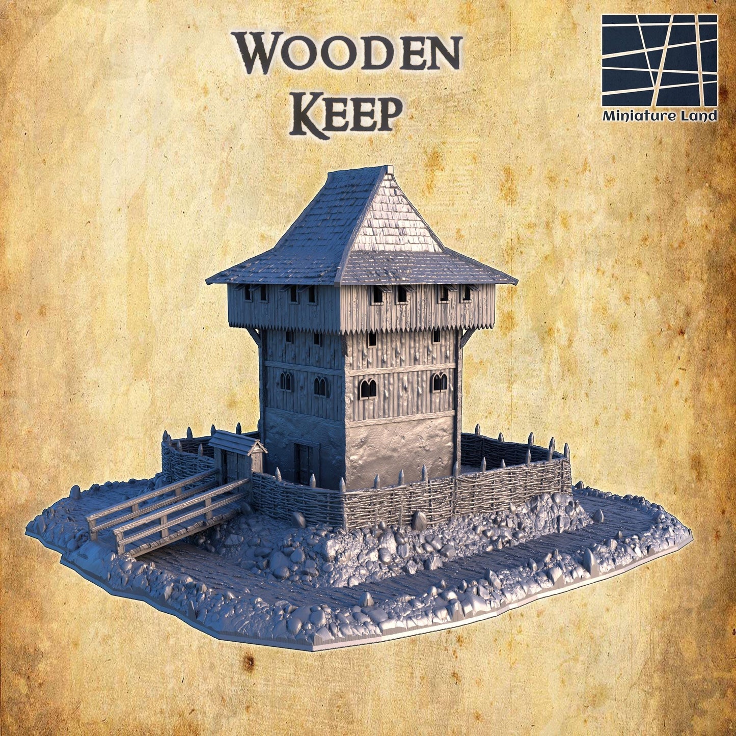 Wooden Keep - Tabletop Terrain - 28 MM, Tabletop 3D Printed Terrain by MiniatureLand, Perfect for Wargaming and RPGs