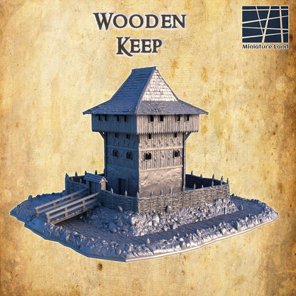 Wooden Keep - Tabletop Terrain - 28 MM, Tabletop 3D Printed Terrain by MiniatureLand, Perfect for Wargaming and RPGs