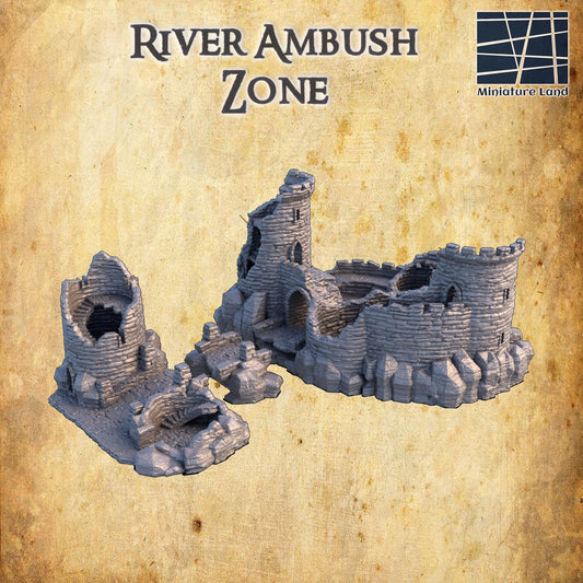 River Ambush Zone - Tabletop Terrain - 28 MM, Tabletop 3D Printed Terrain by MiniatureLand, Perfect for Wargaming and RPGs