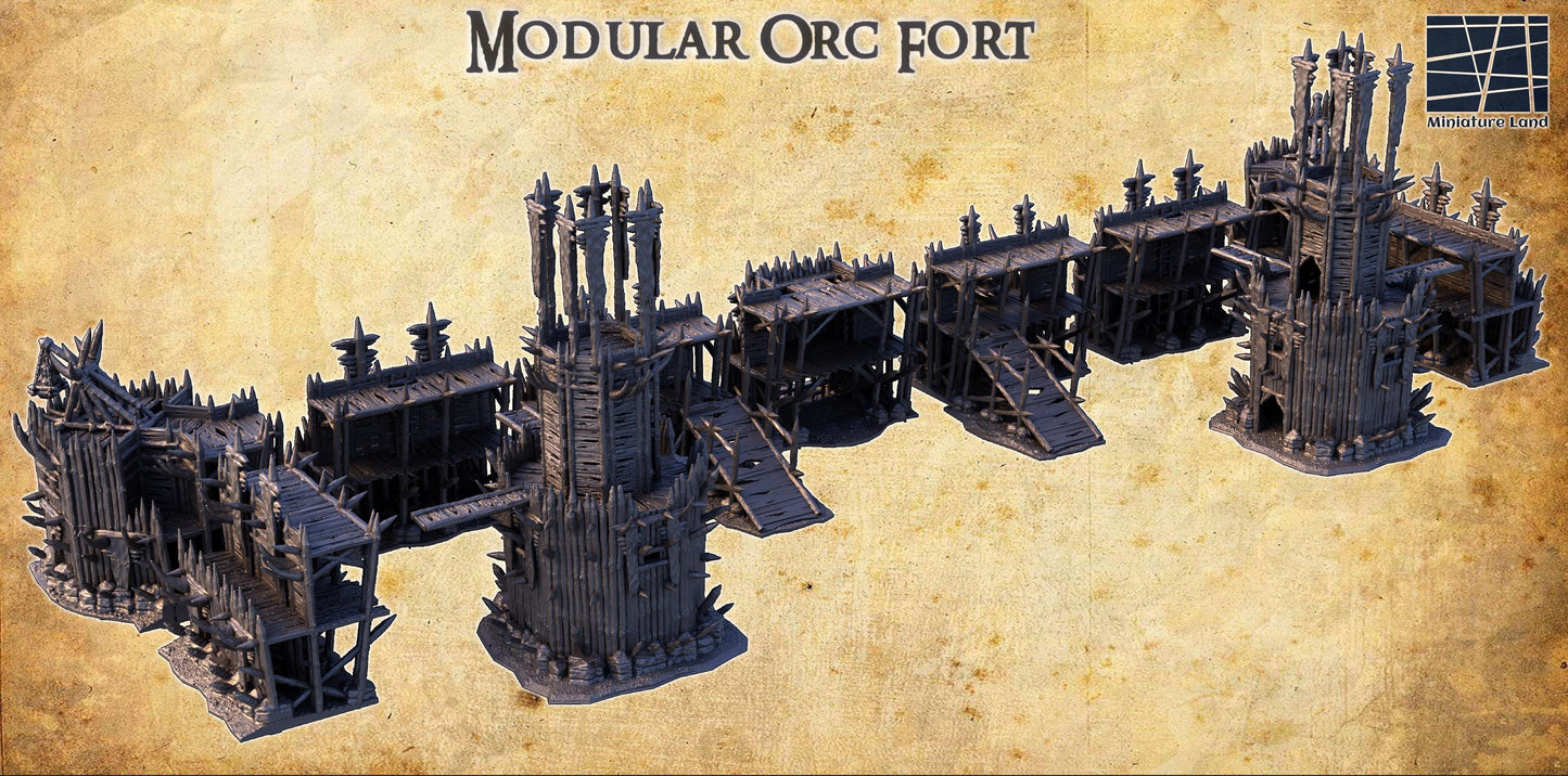 Modular Orc Fort - Tabletop Terrain - 28 MM, Tabletop 3D Printed Terrain by MiniatureLand, Perfect for Wargaming and RPGs