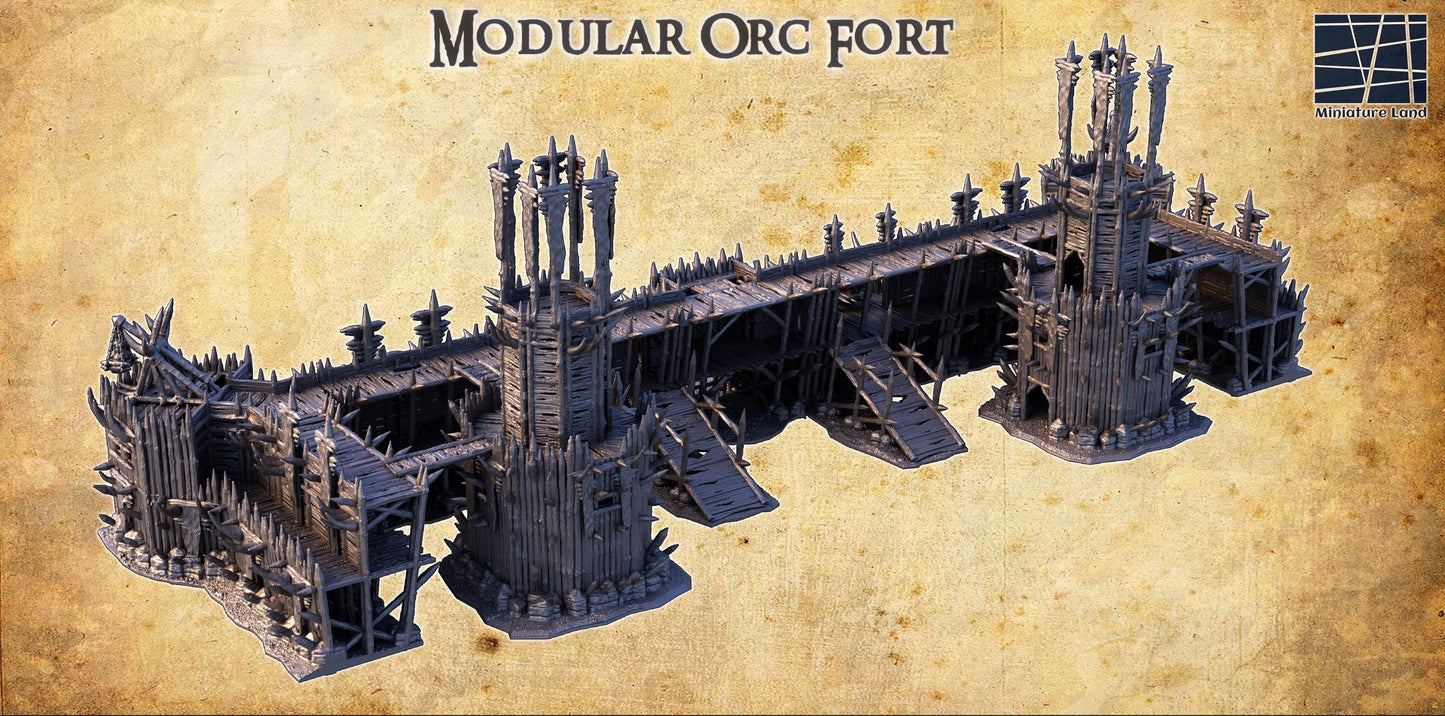 Modular Orc Fort - Tabletop Terrain - 28 MM, Tabletop 3D Printed Terrain by MiniatureLand, Perfect for Wargaming and RPGs