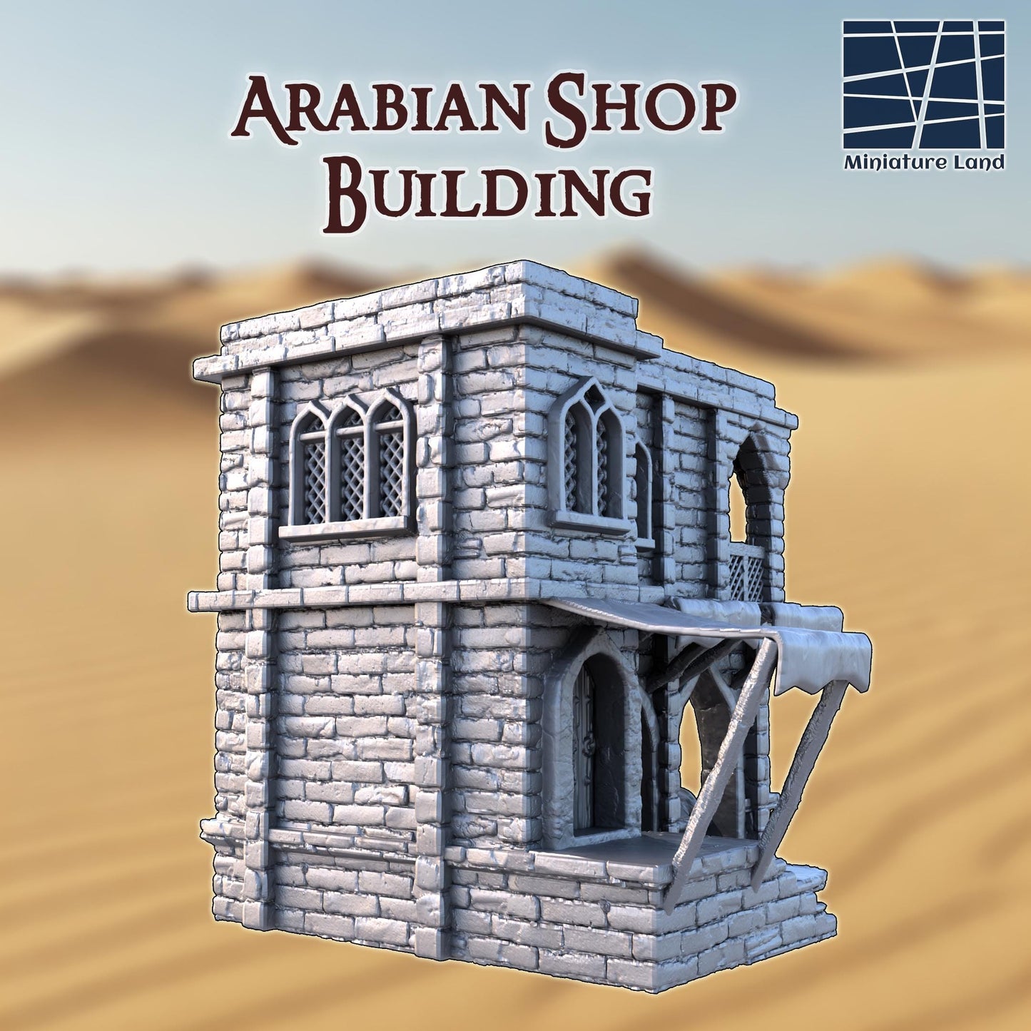 Arabian Shop Building - Tabletop Terrain - 28 MM Tabletop 3D Printed Terrain by MiniatureLand, Perfect for Wargaming and RPGs