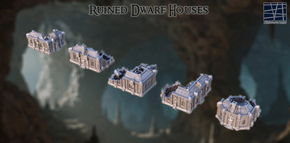 Ruined Dwarf Houses- Tabletop Terrain - 28 MM, Tabletop 3D Printed Terrain by MiniatureLand, Perfect for Wargaming and RPGs