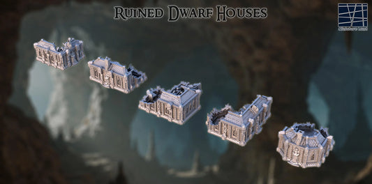 Ruined Dwarf Houses- Tabletop Terrain - 28 MM, Tabletop 3D Printed Terrain by MiniatureLand, Perfect for Wargaming and RPGs