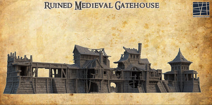 Ruined Medieval Gatehouse - Tabletop Terrain - 28 MM, Tabletop 3D Printed Terrain by MiniatureLand, Perfect for Wargaming and RPGs