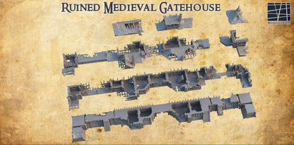 Ruined Medieval Gatehouse - Tabletop Terrain - 28 MM, Tabletop 3D Printed Terrain by MiniatureLand, Perfect for Wargaming and RPGs