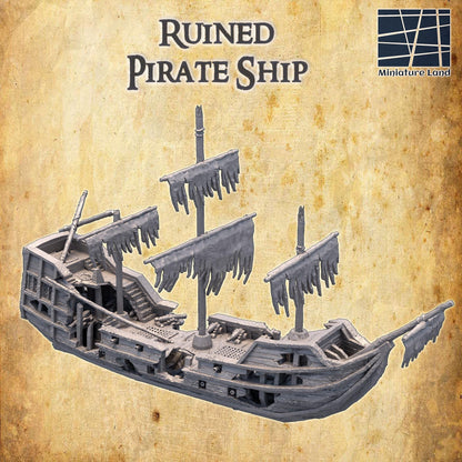 Ruined Pirate Ship - Tabletop Terrain - 28 MM, Tabletop 3D Printed Terrain by MiniatureLand, Perfect for Wargaming and RPGs