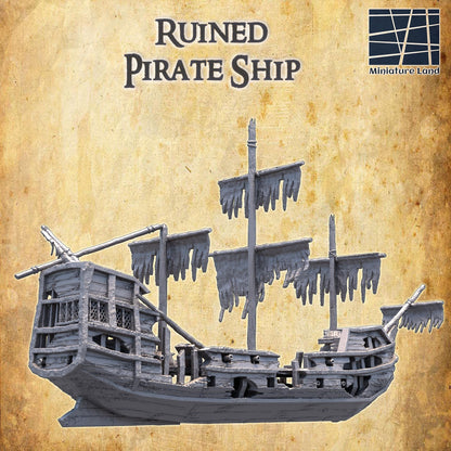 Ruined Pirate Ship - Tabletop Terrain - 28 MM, Tabletop 3D Printed Terrain by MiniatureLand, Perfect for Wargaming and RPGs