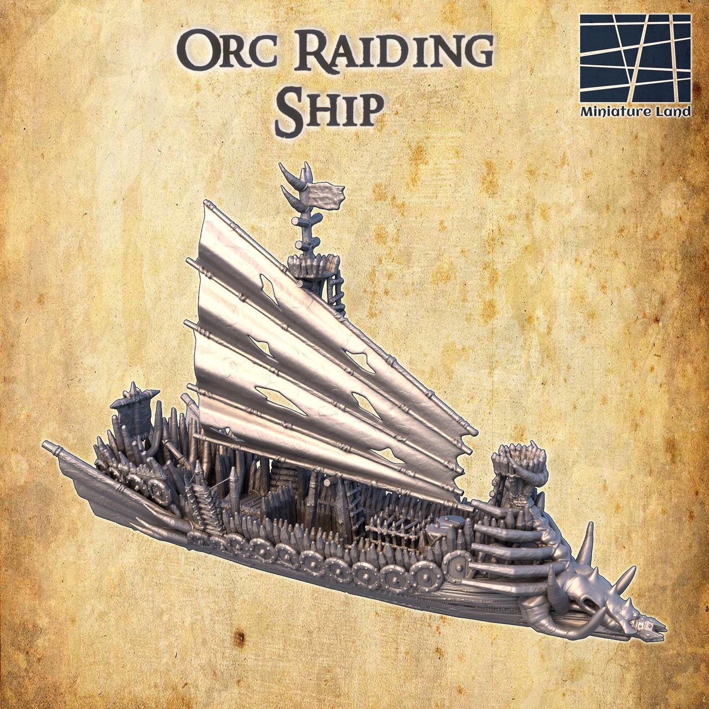 Orc Raiding Ship - Tabletop Terrain - 28 MM, Tabletop 3D Printed Terrain by MiniatureLand, Perfect for Wargaming and RPGs