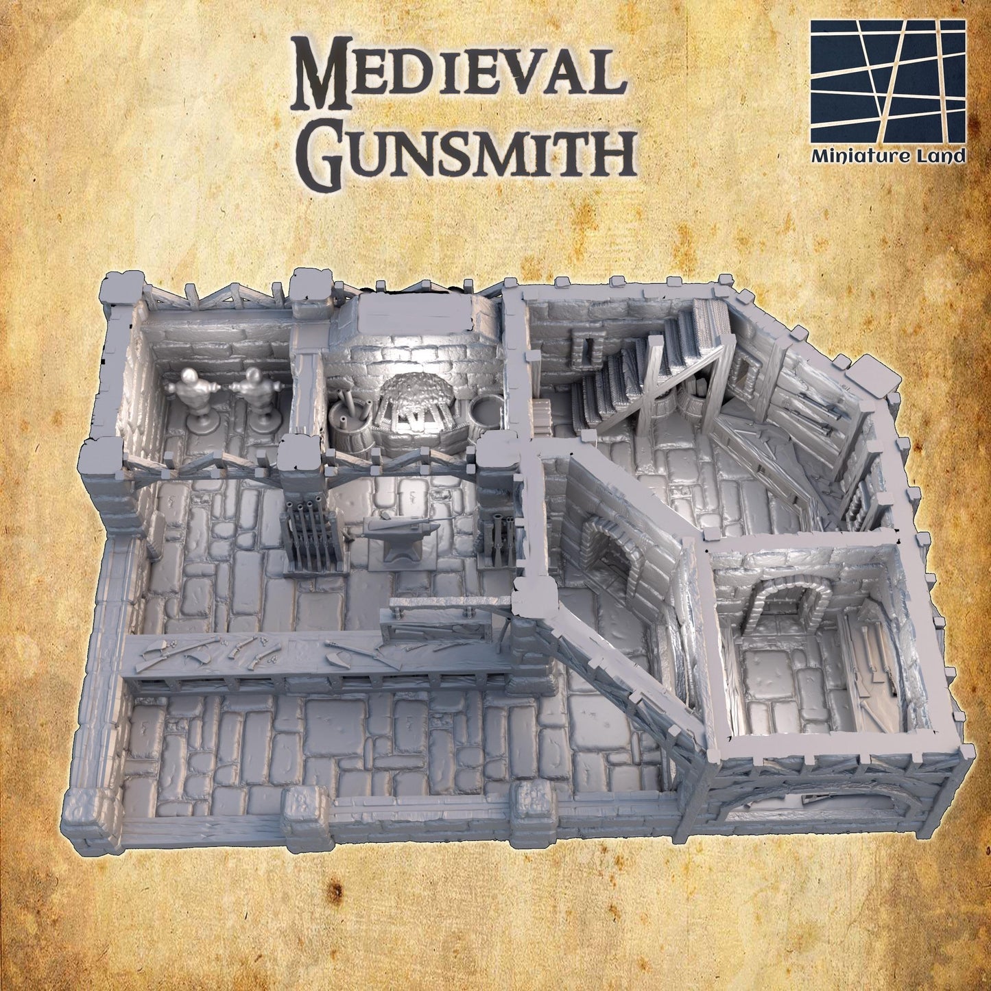 Medieval Gunsmith - Tabletop Terrain - 28 MM, Tabletop 3D Printed Terrain by MiniatureLand, Perfect for Wargaming and RPGs
