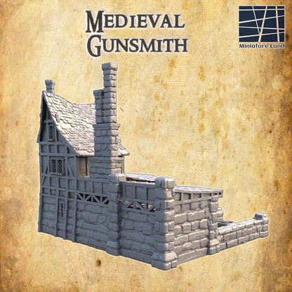 Medieval Gunsmith - Tabletop Terrain - 28 MM, Tabletop 3D Printed Terrain by MiniatureLand, Perfect for Wargaming and RPGs