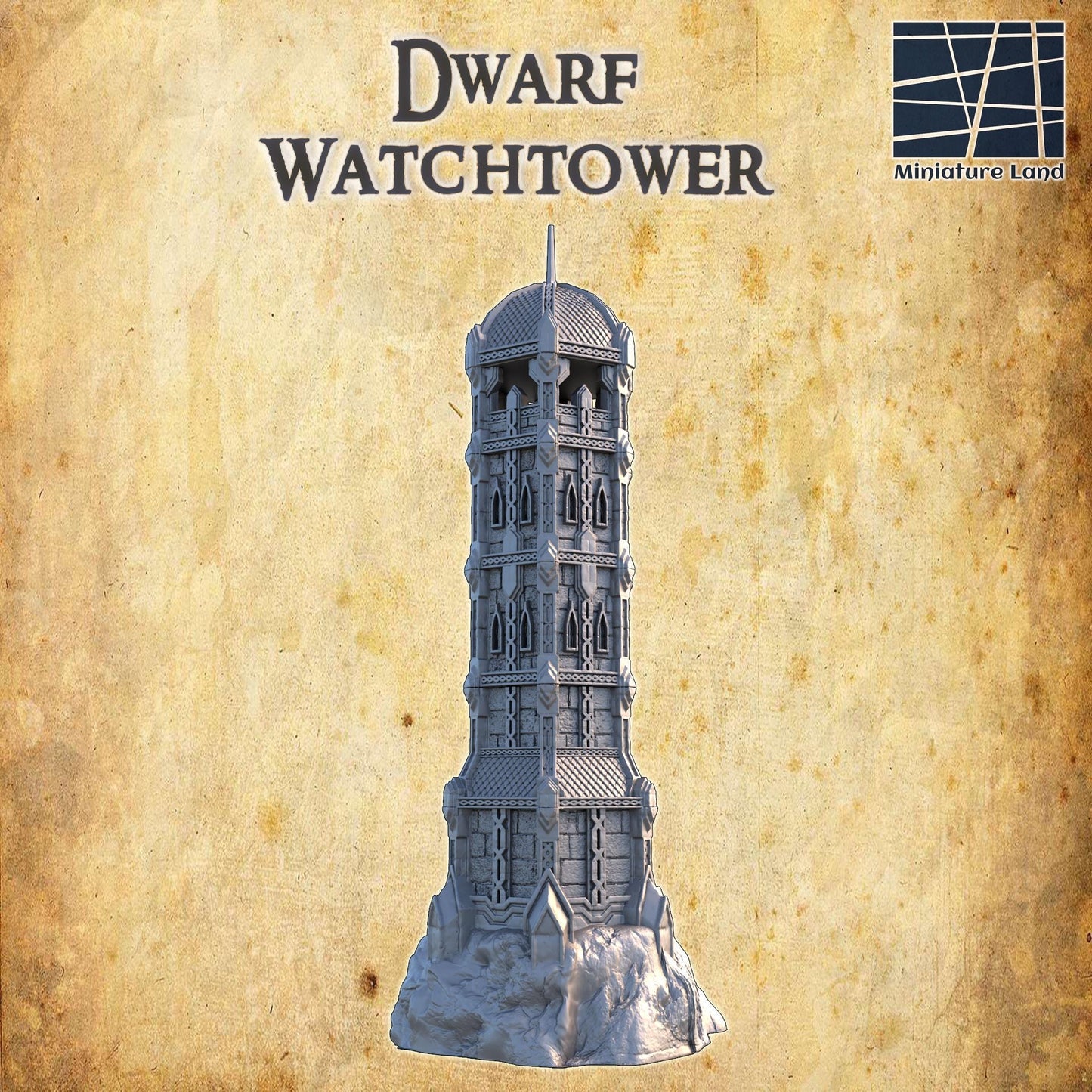 Dwarf Watchtower - Tabletop Terrain - 28 MM, Tabletop 3D Printed Terrain by MiniatureLand, Perfect for Wargaming and RPGs